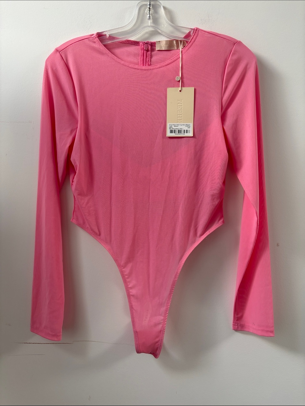 Meshki Blaire Mesh longsleeve bodysuit pink see through Large L New